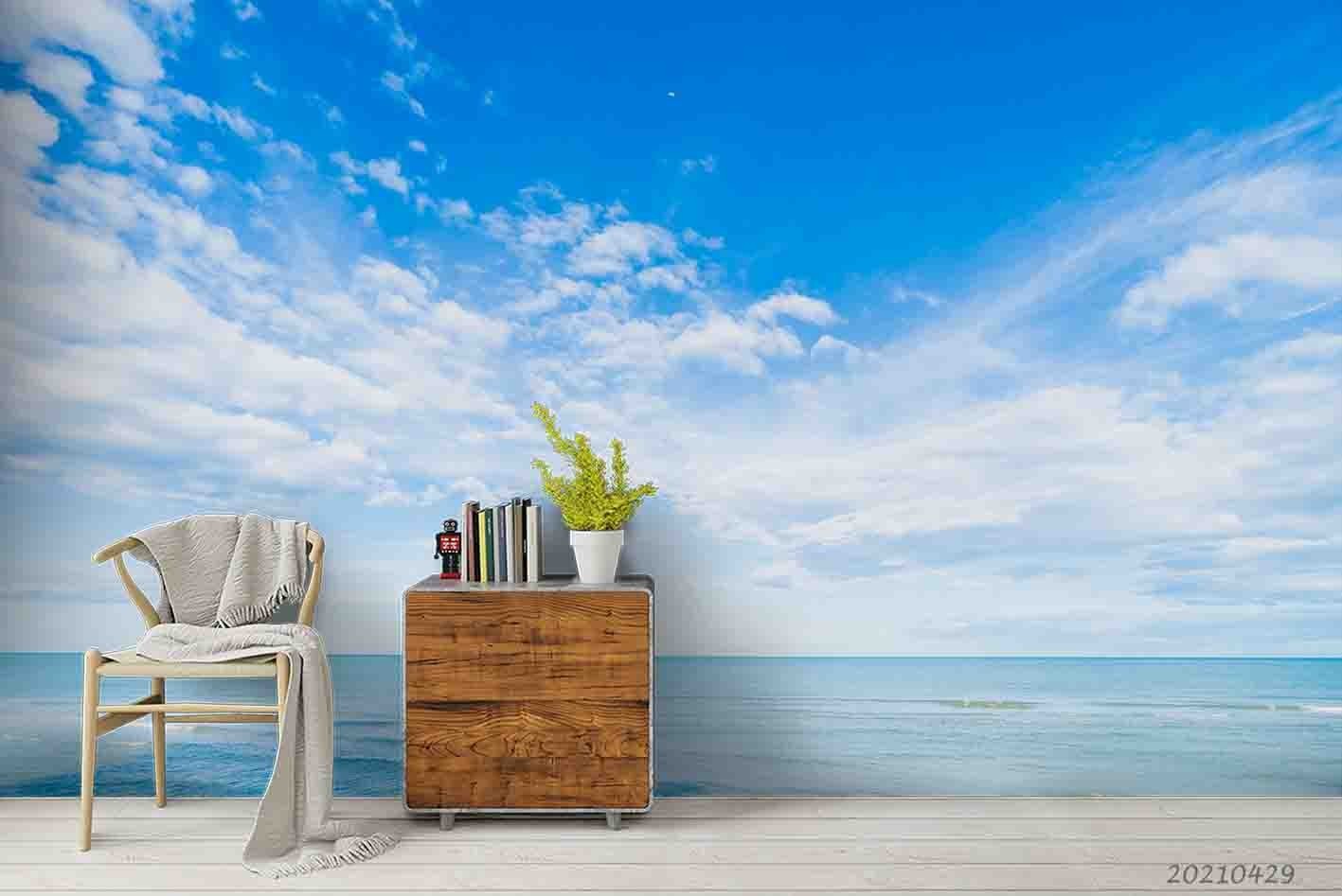 3D Blue Sky White Clouds Sea Landscape Wall Murals Wallpaper Murals Wall Sticker