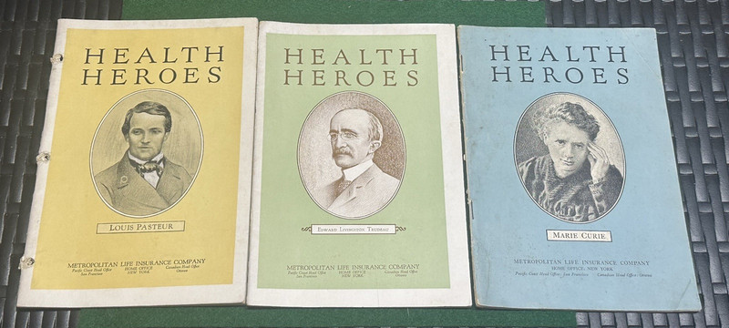 1920'S METROPOLITAN LIFE INSURANCE HEALTH HEROES BOOKS (3) CURIE PASTEUR TRUDEAU