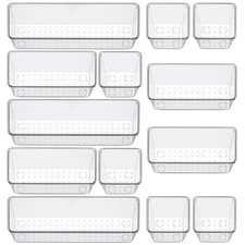 12 Piece Clear Drawer Organizer Set 3 Sizes Bathroom Vanity Trays and Storage