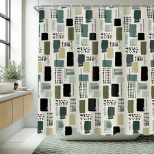 Sage Green Geometric Boho 72Wx72H Shower Curtain Cute Retro Bohemian Black Check