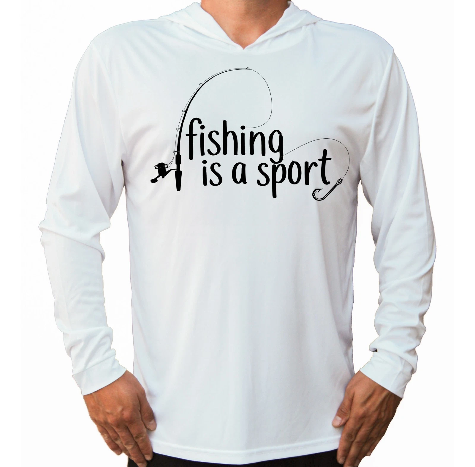 Fishing is a Sport Fun UV Protected UPF 50 Long Sleeve Sun T-Shirt Hood Dry Fit
