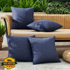 MIULEE Outdoor Pillow Covers Navy, 4pk 16x16" Waterproof Linen Farmhouse