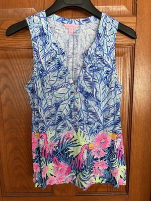   Lilly Pulitzer Essie Top Bennet Blue  Let s Mango  Print Sz Medium