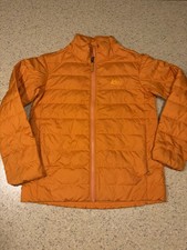 REI Co-op Down Puffer Jacket Boys Orange Quilted Lightweight Full Zip Insulated