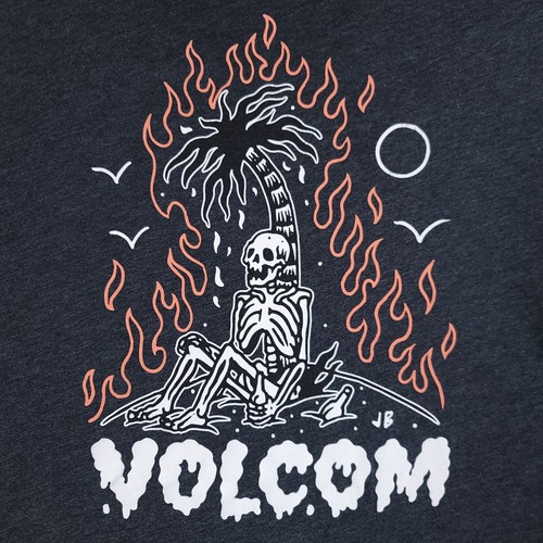 Volcom Shirt Mens Large Gray Long Sleeve Skeleton Palm Tree Flame Graphic - Picture 8 of 9