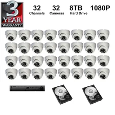 HD DVR Kit:32 Channel HD DVR+8TB Hard Drive+1080P HD Cameras, *3 Years Warranty*