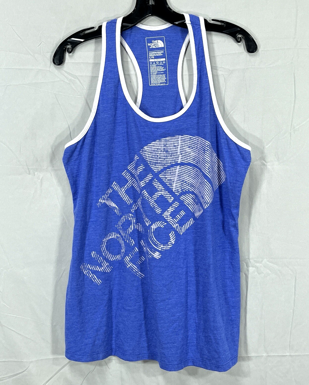 The North Face Blue Slim Fit Racerback Spellout Logo Womens Tank Top Size L  