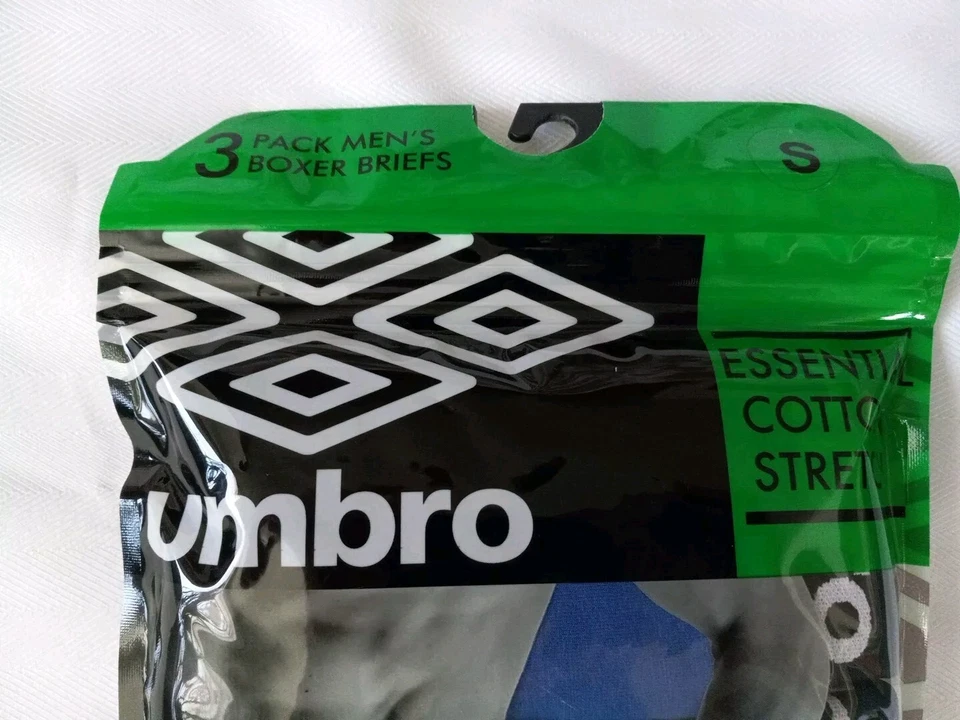 Paquete de 3 calzoncillos boxer Umbro para hombre talla pequeña negro verde azul algodón elástico NUEVO sellado Foto 2 de 4