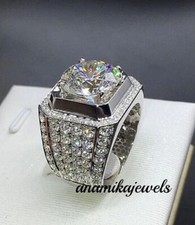 Men's Engagement Ring Lab-Created 3CT Round Cut Diamond 14K White Gold Finish