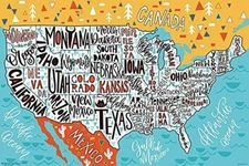 Hand Drawn USA Map Laminated Poster - 36.5" x 24.5"