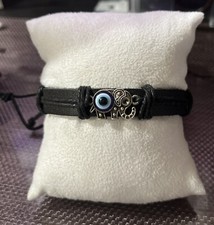 Eye Elephant Black Leather Adjustable Bracelet     