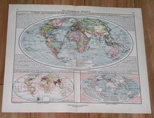 1926 ORIGINAL VINTAGE MAP OF THE WORLD TRANSPORTATION / POPULATION AFRICA EUROPE