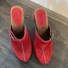 Carlos funky ladies size 6 spike heel slip on shoes Red Suede Buckle — photo 2