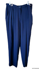 Vintage Peter Nygard Triacetate Pleated Adjustable Buckle Navy Trousers Pants 10