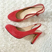 Talbots Womens Sz 7.5 M Sling Back Heels Salmon Leather Sole 4" Heel