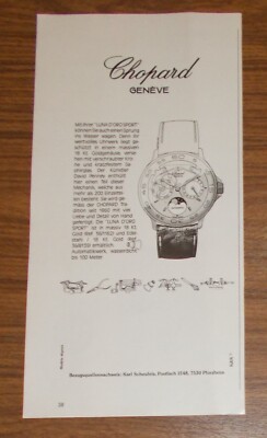 Seltene Werbung vintage CHOPARD LUNA D'ORO SPORT Uhr 1988