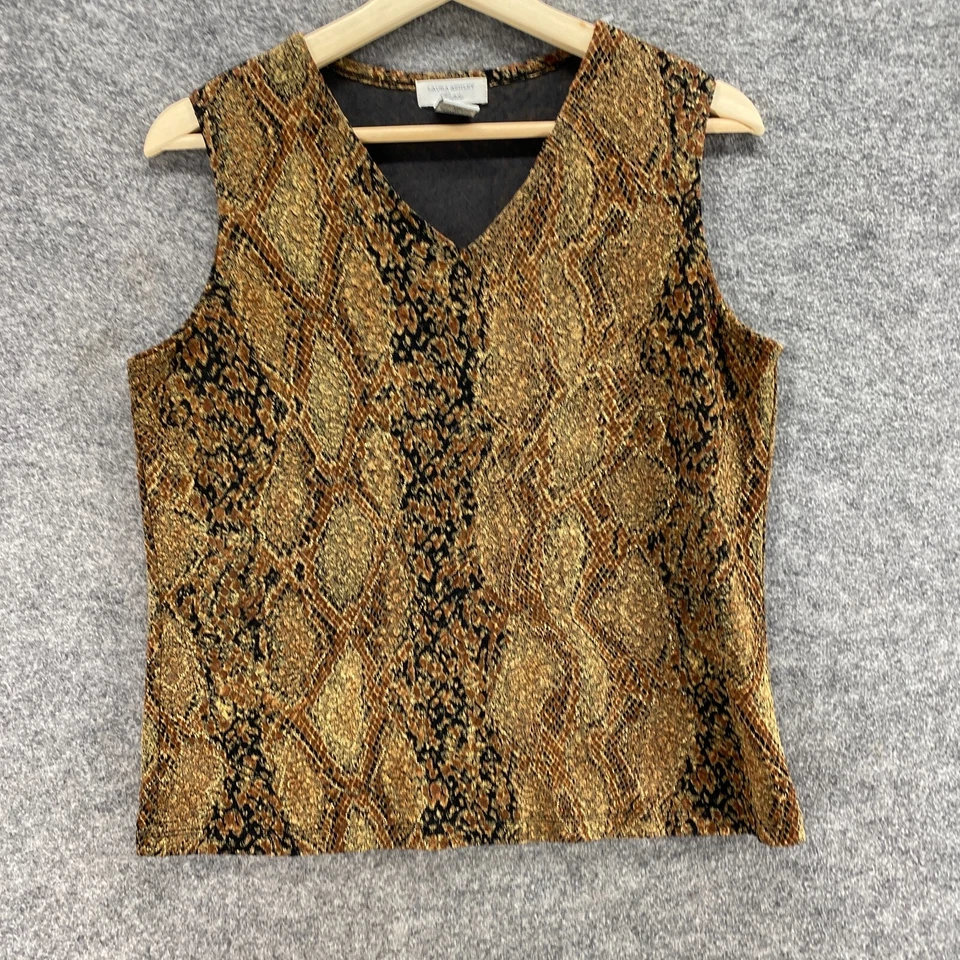 Блузка женская Laura Ashley PM миниатюрная коричневая с анималистическим принтом с v-образным вырезом повседневная без рукавов - Изображение 4 из 4