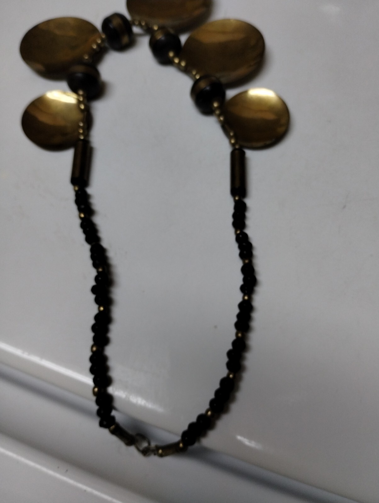 Brass & Copper Circle Statement Necklace Woven Bo… - image 15