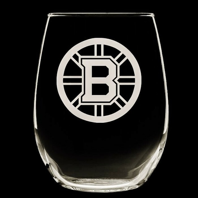 Boston Bruins stemless wine glasses, (set of 2) 16 oz, etched