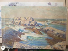 Oceanside Original Oil on Canvas, Mid Century, Unknown Artist