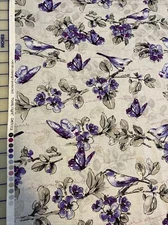 APJ Cotton Fabric Butterflies Poetic Flight Birds Quilting Purple Gray 1 yard