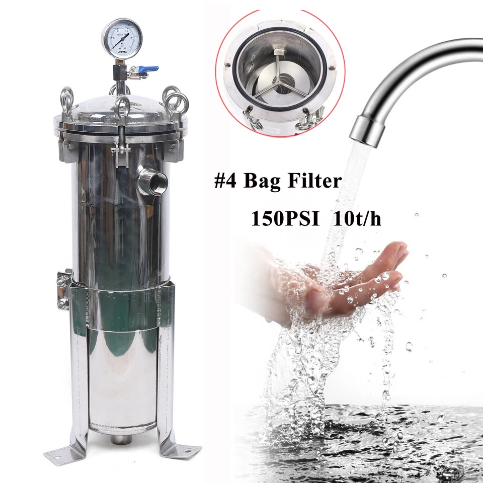 150 Psi Bag Filter Housing Sock Filter 304 Stainless Steel In/Out #4 Bag w/ Mesh - Image 4 of 4