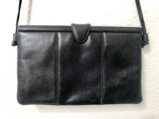 Koret Vintage BLACK Leather Shoulder Bag Crossbody Purse USA Made Hinged Frame