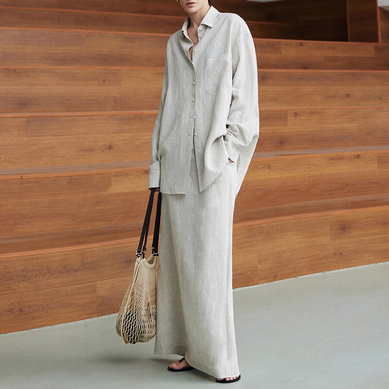 FILA Camicia donna THE ROW lino leggera comoda sciolta set tre pezzi