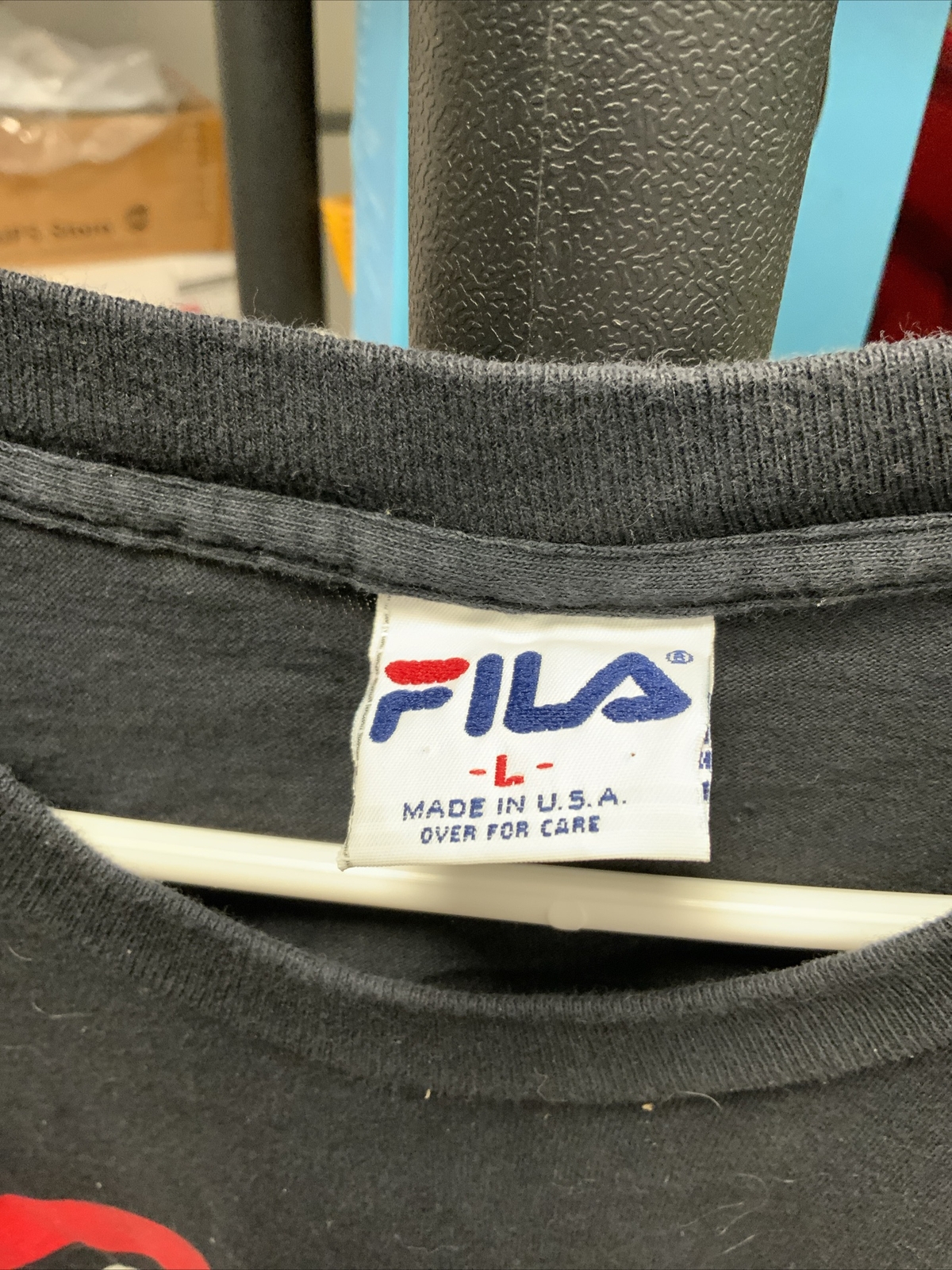 Camicia da uomo vintage Fila grande logo anni '90 vintage blu navy taglia large made in USA