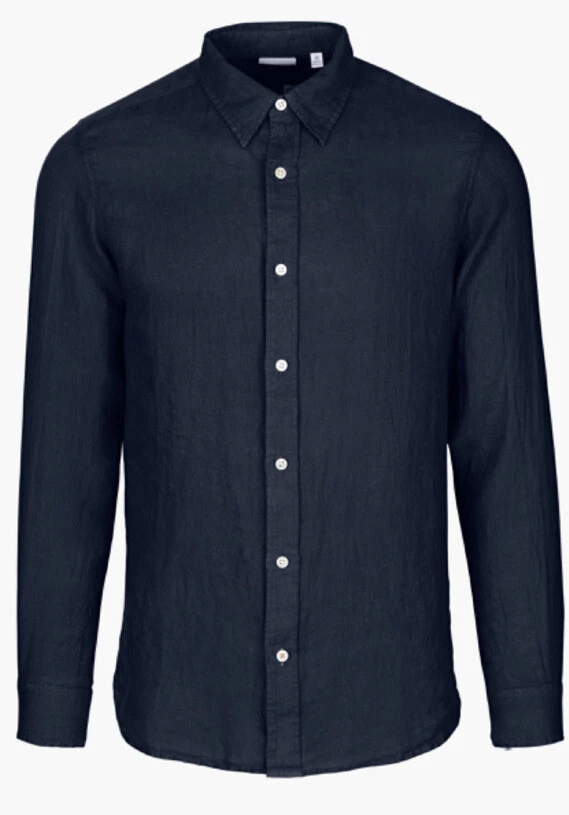 SWIMS Amalfi Linen Shirt Casual Long Sleeve Collar Button Down, Navy, Small NEW
