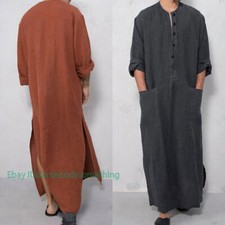 Muslim Men Robe Baggy Arab Islamic Thobe Jubba Kaftan Robes Clothing Long Gown