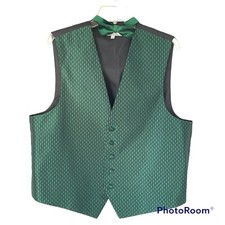 After Six Men's Tuxedo Vest  Tie Bow Green Black Geometric Wedding Groom Prom L