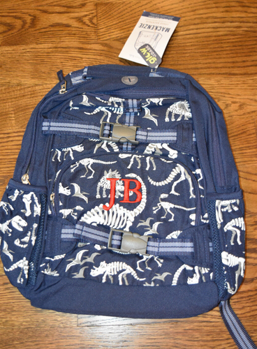 Pottery Barn Kids Mackenzie Navy Dino Bones Backpack Large JB Monogram NWT