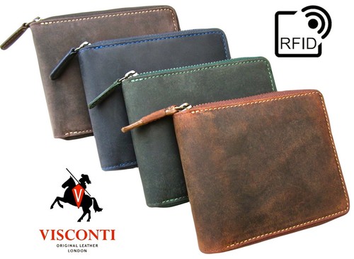 Cartera de cuero para hombre RFID cremallera alrededor Visconti Hunter diseño de calidad nueva en caja 702 - Imagen 2 de 20