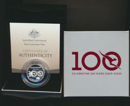 Australia: 2020 $1 QANTAS Centenary ½oz 999 Silver Proof,1st Year NEW Portrait