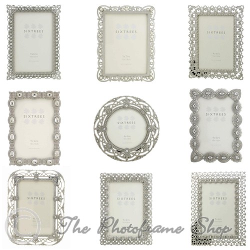 Vintage Ornate silver photo frames beads & crystals 4x4, 6x4, 7x5 inch