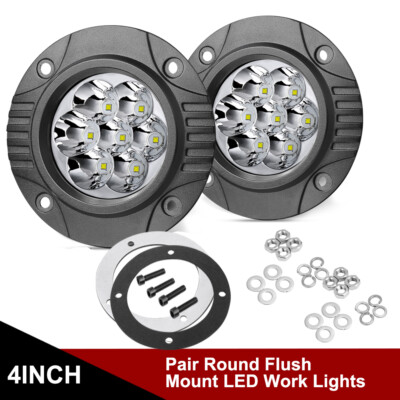 2x Round Flush Mount LED Work Light Bar Spot Beam Driving Offroad 4'' 120W 6000K