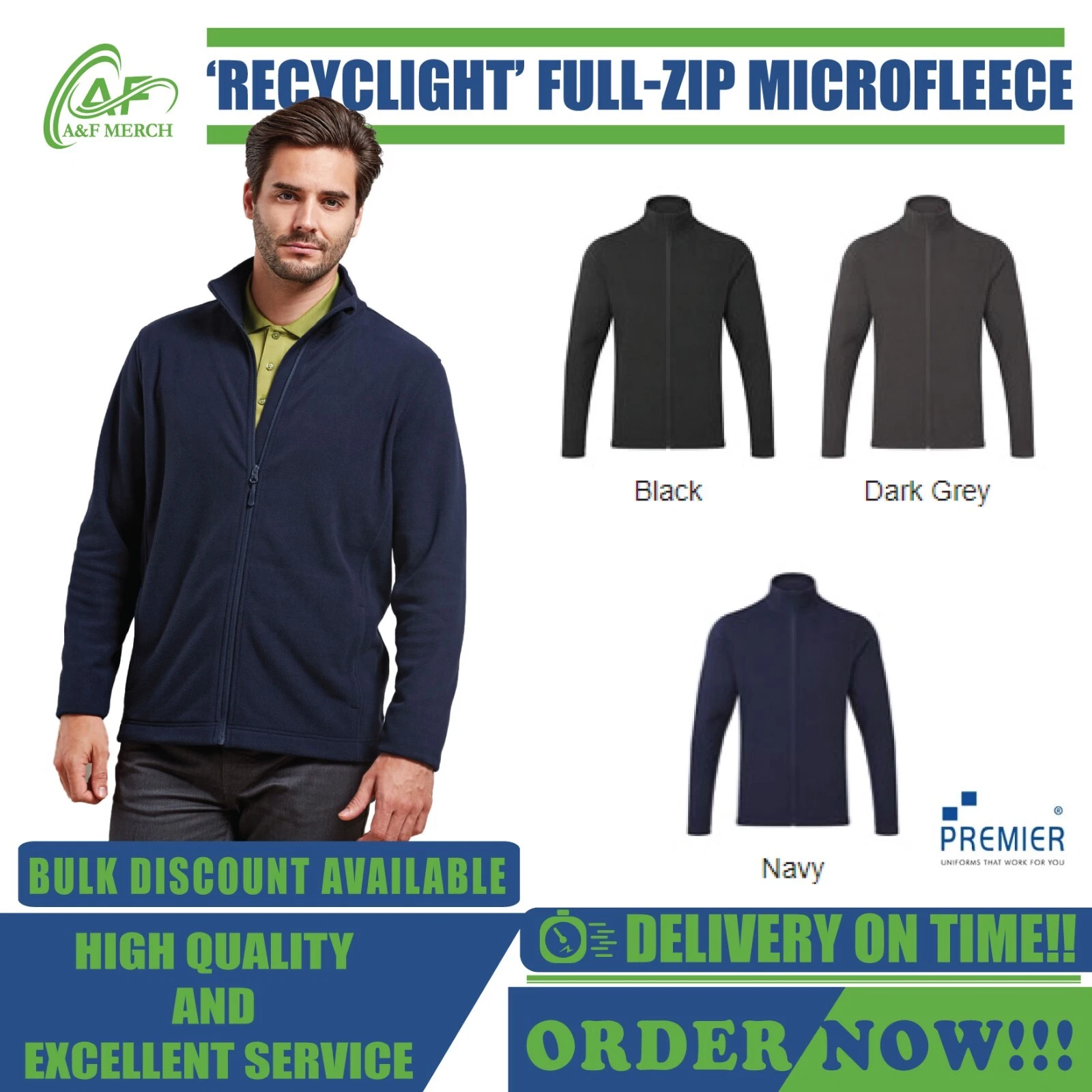 Premier Recyclight full-zip Microfleece Jacket Long Sleeve 100% Polyester PR830