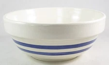 Round Pottery Bowl with Two Blue Stripes, 7-1/8", Unmarked, Crazing
