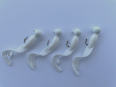 Split Tail Grub Jigs, 2'' White, 1/8 oz. Jig, #6 Hook, 4/Pk
