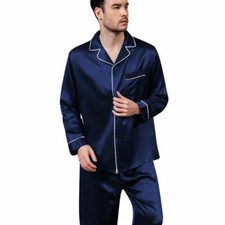 Mens Silk Satin Pajamas Set pyjamas for men Loose Sleepwear PJ Set Autumn Gift 