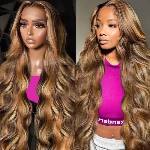 Honey Blonde Ombre Lace Front Wig Human Hair 28 Inch Highlight 13x6 HD Body W...