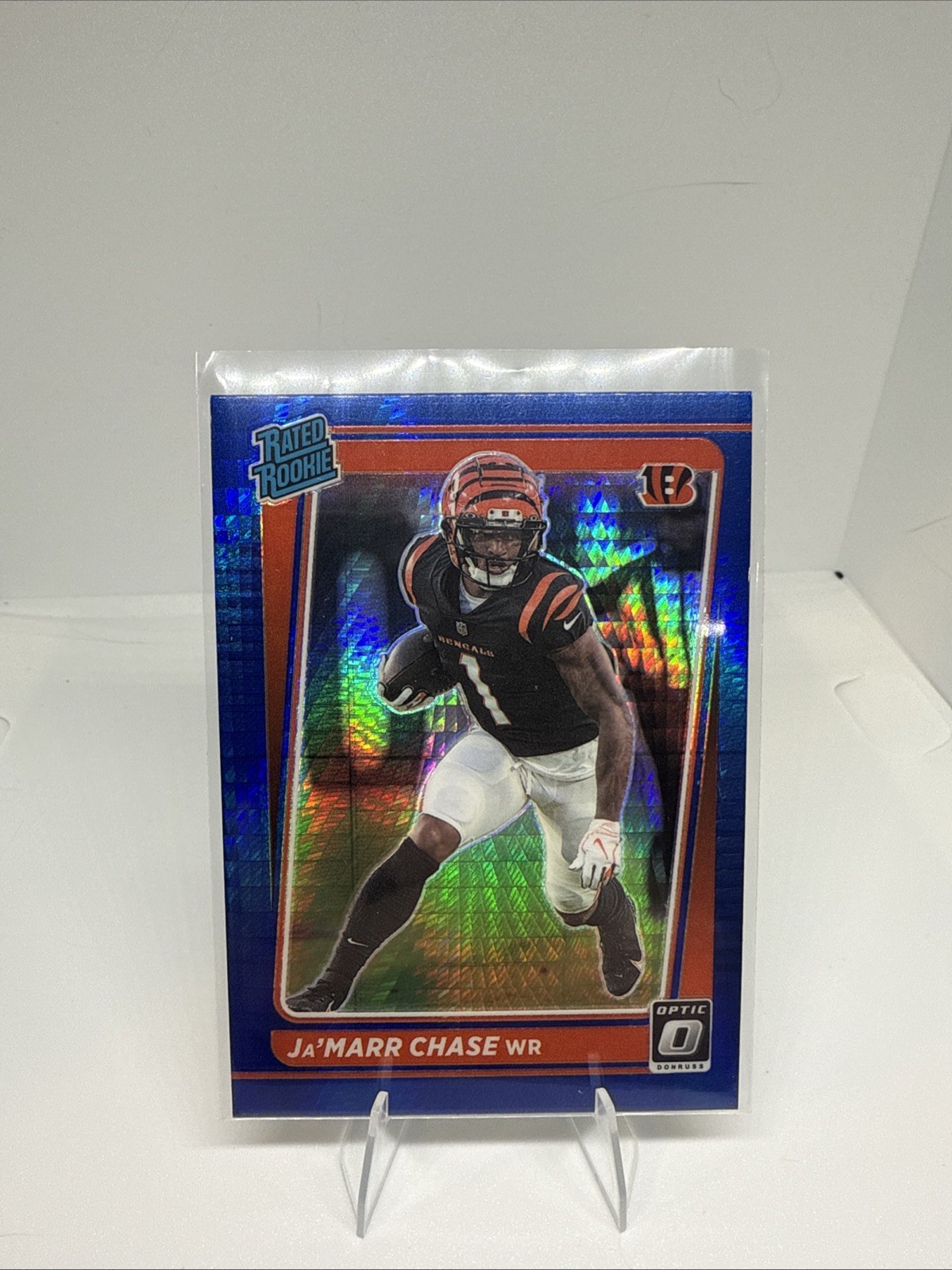 2021 Panini Donruss Optic Rated Rookie Ja'Marr Chase #207 Blue Hyper Prizm (RC)