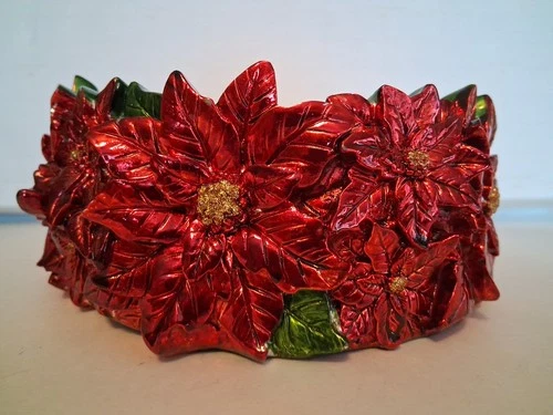 Homeworx By Harry Slatkin Holiday POINSETTIA Decorative Pedestal Candle Holder