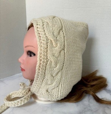 Hooded Scarf  Women Hat Hand Knit Wool White  Warm Snood Gift