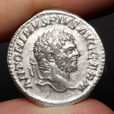 Emperor Caracalla Denarius 214AD Ancient Roman Empire Silver Coin Choice VF Rome