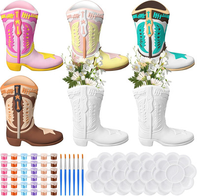 6 Set Cowboy Boot Vase Ceramics to Paint Ready to Paint Your Own Ceramic Cowgirl