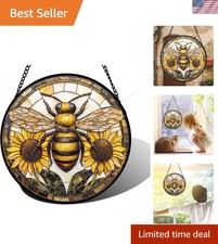 Stained Glass Window Hanging - Bee Sunflower Yellow Suncatcher Ready to Hang ...