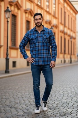 Berkley Jensen Men's Casual Plaid Long Sleeve Button Up Blue  Shirt Size XXXL