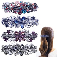 4 PCS Hair Barrettes for Women Ladies, Flower Crystal Rhinestones Barrette Pearl